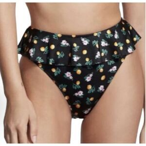 Victorias Secret Small P Bikini Bottom Black Ruffled Floral Fruits VS Swim‎ New